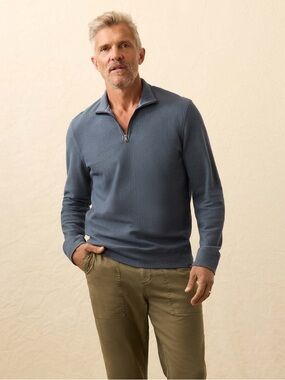 Faherty Brand Sunwashed Quarter Zip Sweater - Heather Blue - XL